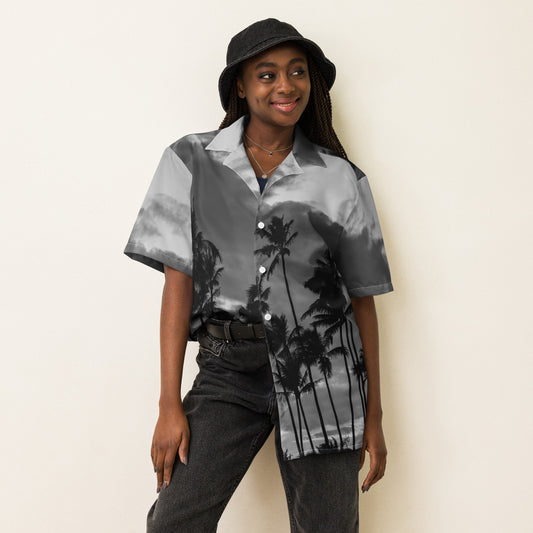 Unisex black HAWAIIAN button shirt